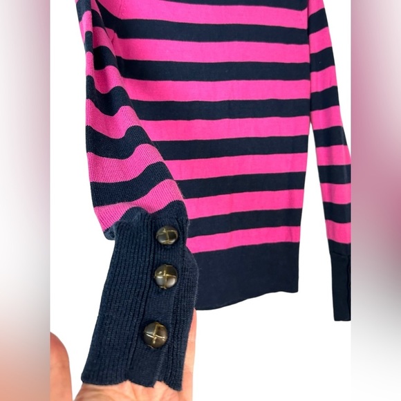 Vineyard Vines S Striped V-Neck Preppy CASHMERE Blend Pink Navy Henley Sweater - Picture 12 of 12